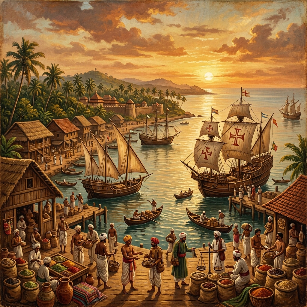 Historical Malabar spice trade route painting